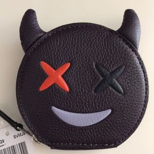 Coach leather cheeky emoji round coin case